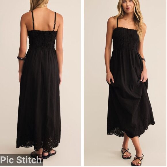 Z Supply Black Dani Embroidered Midi Dress Z Supply Black Dani Embroidered Midi Dress